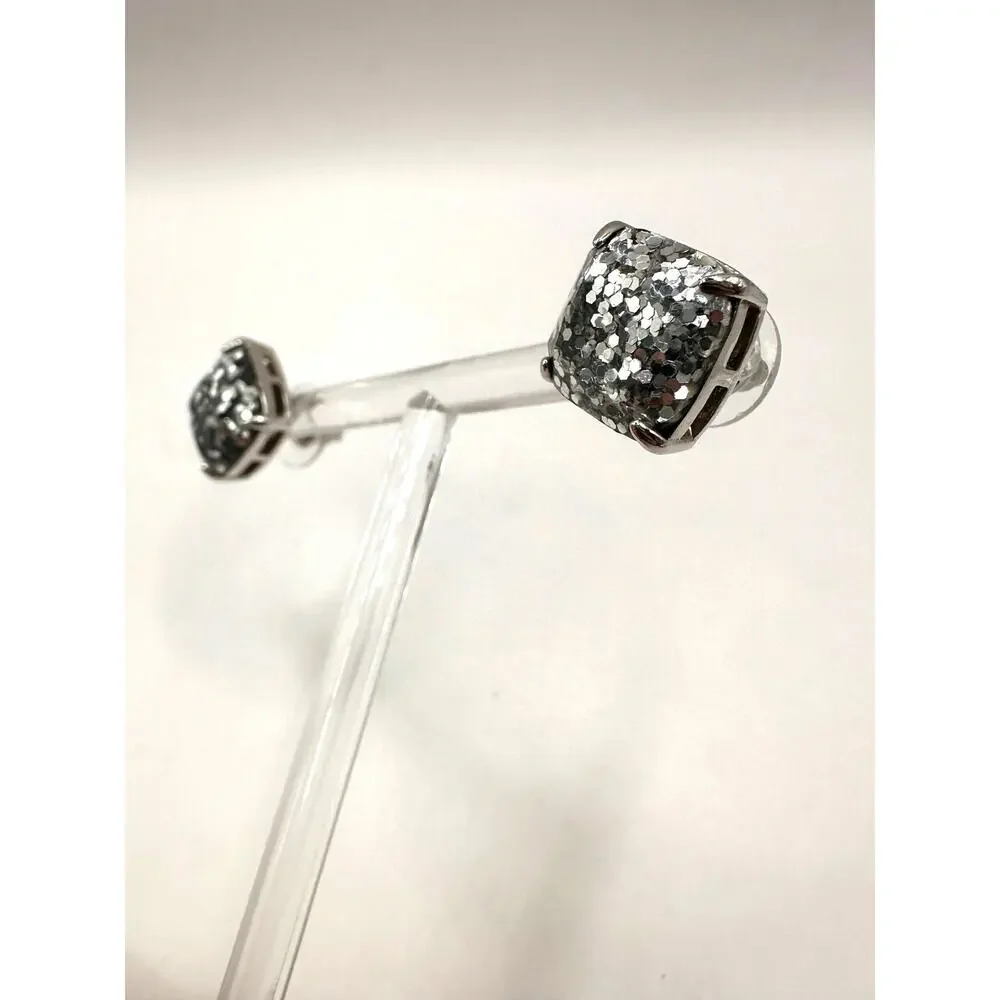 Kate Spade Silver Glitter Stud Earring Square Preppy Designer Summer Jewelry